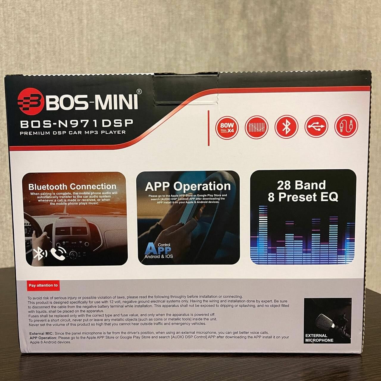 Процессорная автомагнитола DSP 9 RCA 1 din для авто BOS-N971 / мощность 80W расширенный эквалайзер / с Bluetooth, AUX, USB/ управление с приложения — фото 1