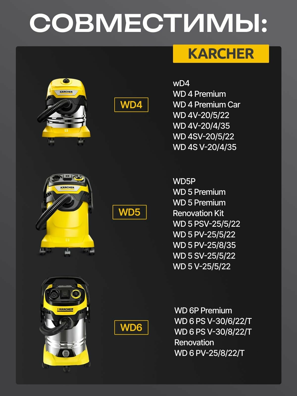 Мешок для пылесоса Karcher WD4, WD5, WD6, MV4, MV5, MV6 2.863-006.0 (KFI 487) — фото 1