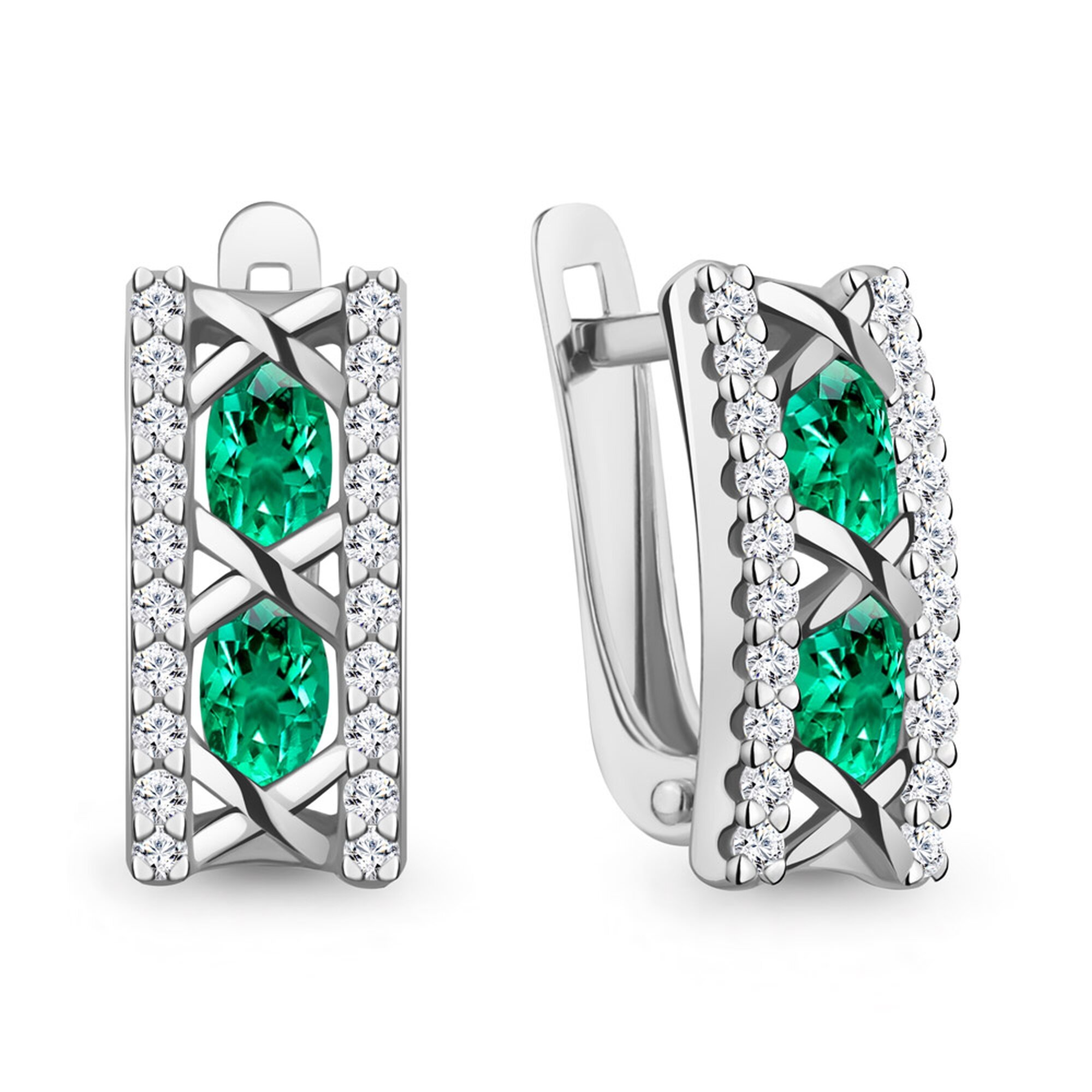 Серьги Diamant online, серебро, 925 проба, родирование, фианит, изумруд синтетический