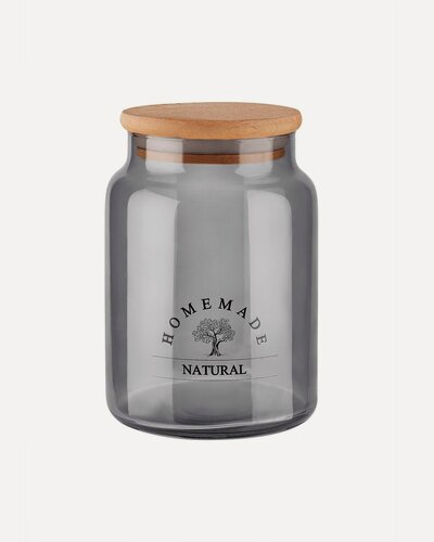 Изображение товара Банка для сыпучих продуктов Madame Coco, серая, 890мл, стекло/дерево