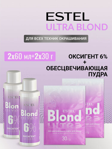 Изображение товара Набор для обесцвечивания волос ESTEL Ultra Blond пудра и оксид 6%, 60г+120 мл
