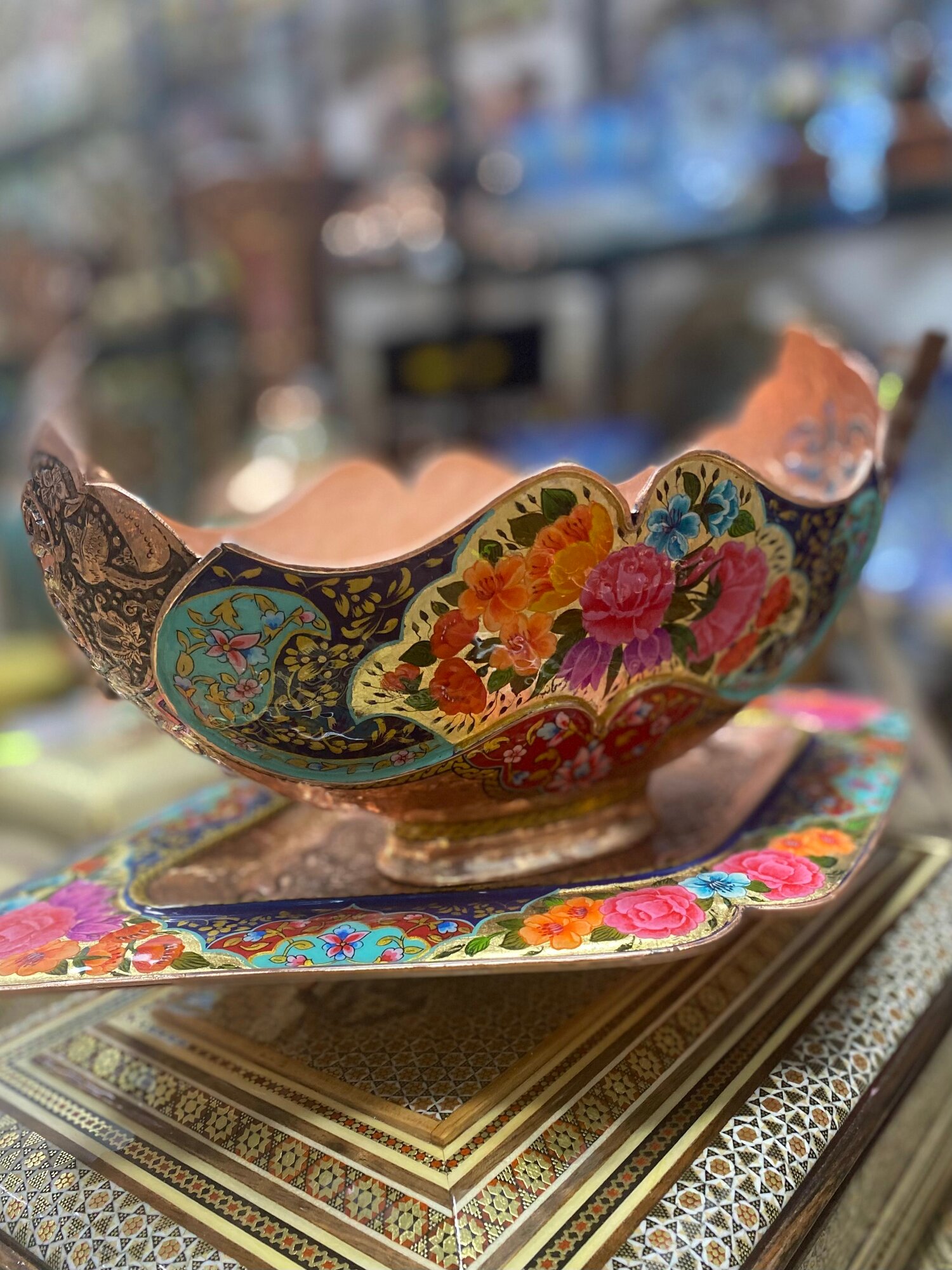 Фруктовница Персидский базар Ташир Иран, ручная работа, диаметр 20см, 1шт — фото 1