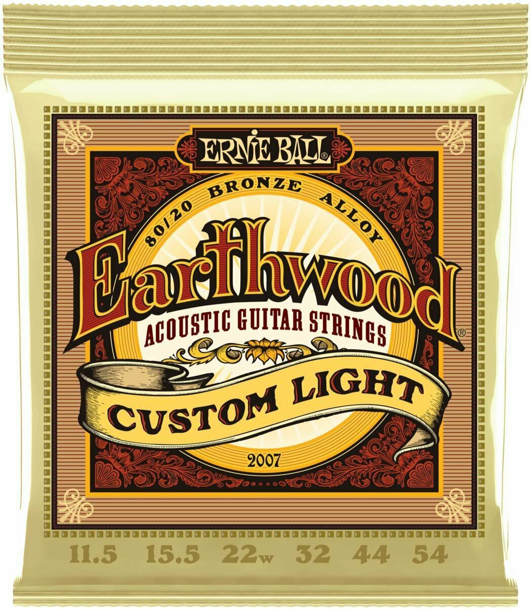 ERNIE BALL 2007 Earthwood 80/20 Bronze Custom Light 11.5-54 - Струны для акустической гитары
