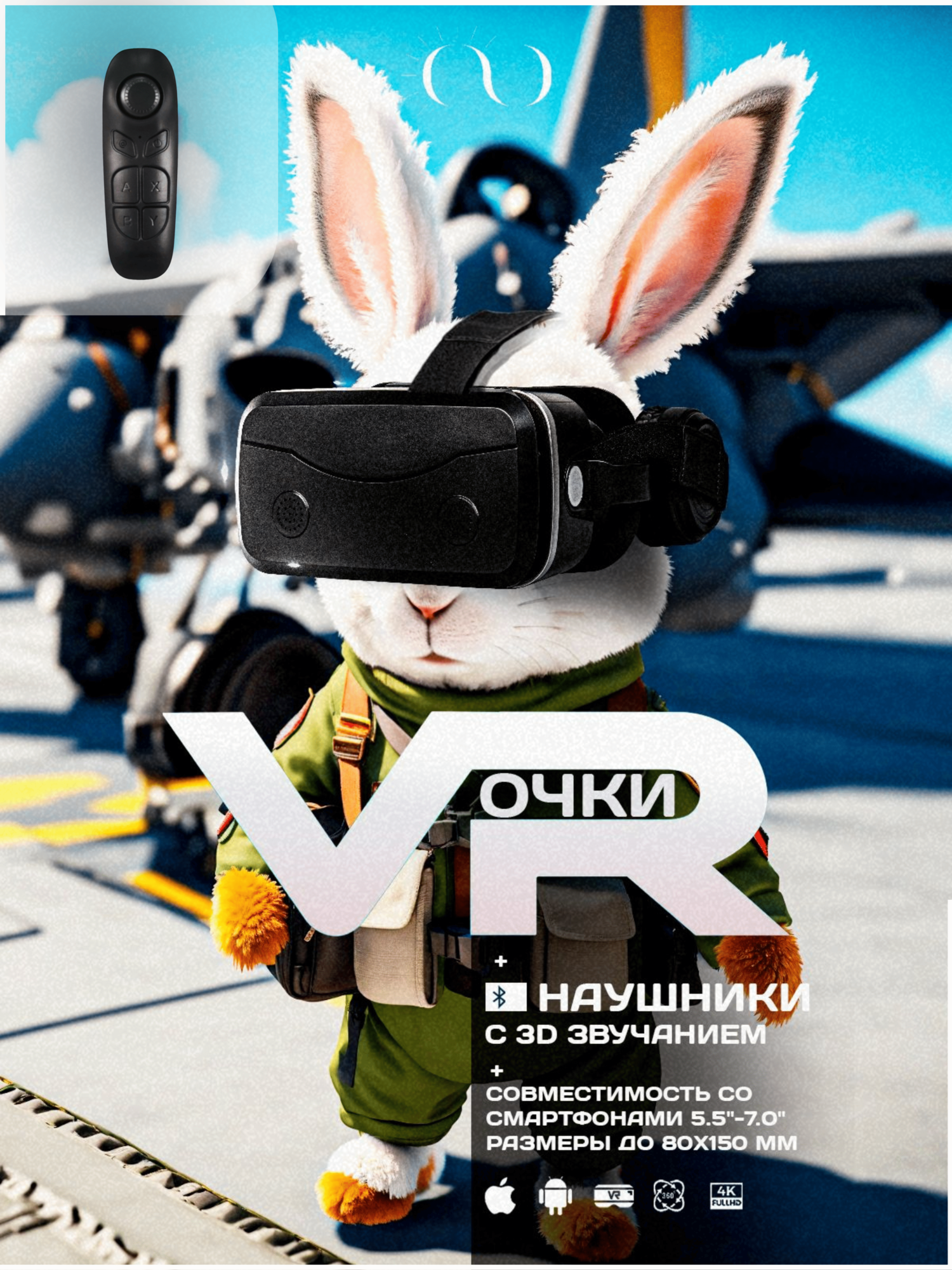 Очки виртуальной реальности GOKOTTA для смартфона с наушниками, шлем виртуальной реальности, с пультом, черный