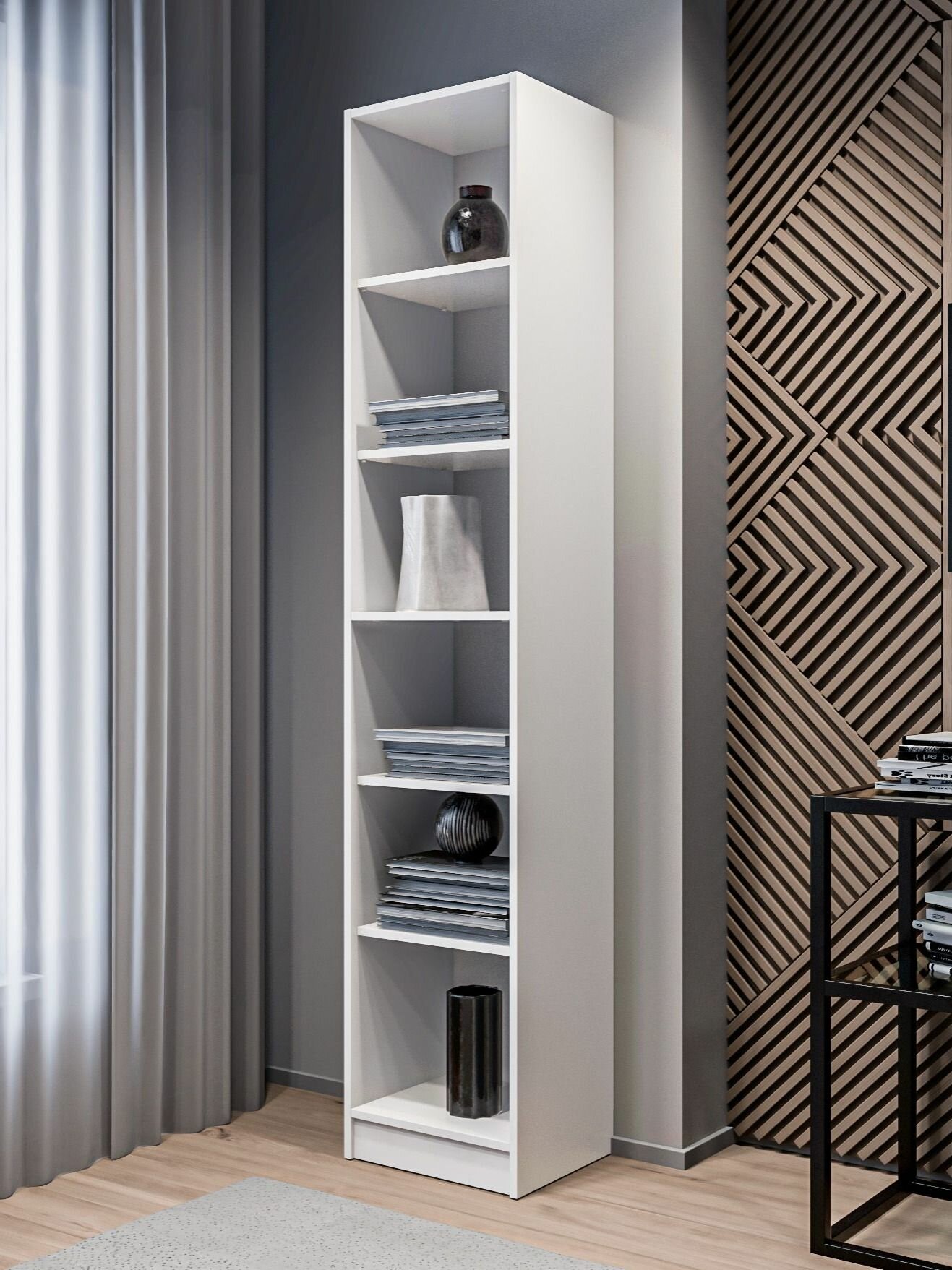 Стеллаж столплит Твин СБ-3372 6 полок, ЛДСП, белый, 40х33х200 см.