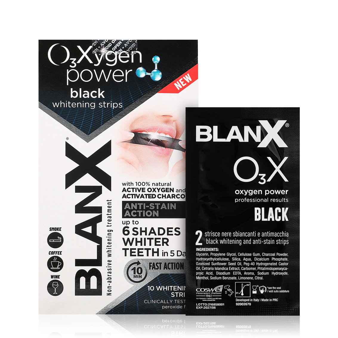 Отбеливающие полоски BlanX Black O3Xygen Power Whitening Strips с углем 10 пар