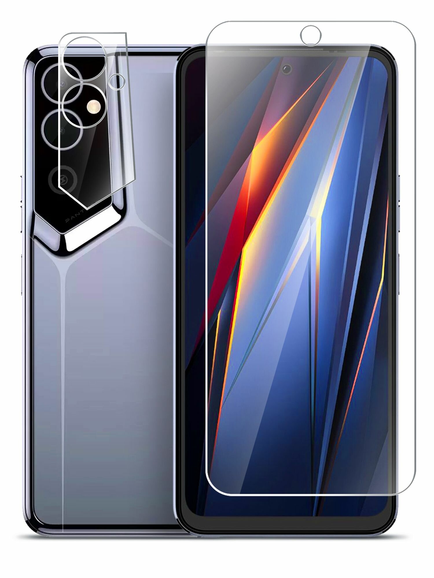 Защитное стекло на Tecno Pova Neo 2 (Техно Пова Нео 2) гибридное - пленка + стекловолокно на Экран и Камеру, прозрачное силиконовая клеевая основа тонкое Hybrid Glass, Miuko