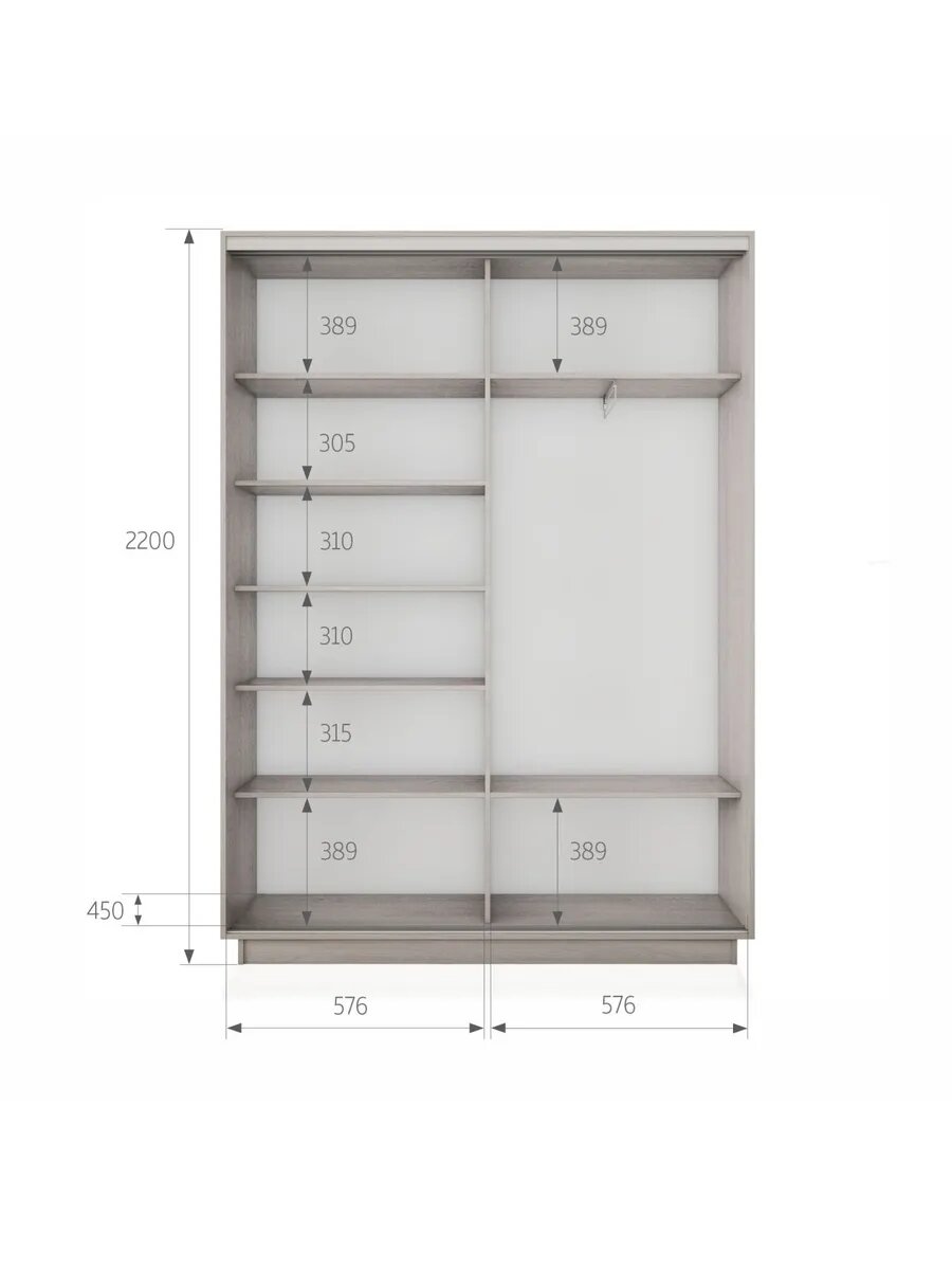 Шкаф-купе Е1 Экспресс двухдверный, лдсп/зеркало, 120х45х220, светло-бежевый — фото 1
