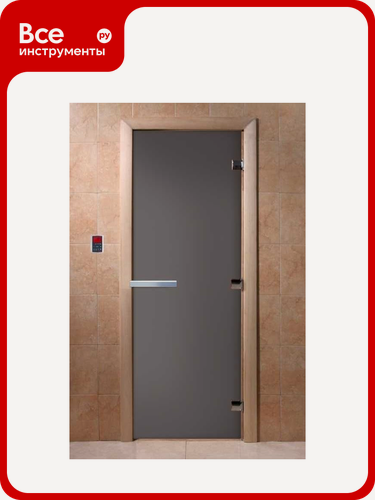 Изображение товара Дверь DoorWood "Графит матовый" 1900x700 мм, закаленное стекло, ольха, 3 петли, правая сторона открывания