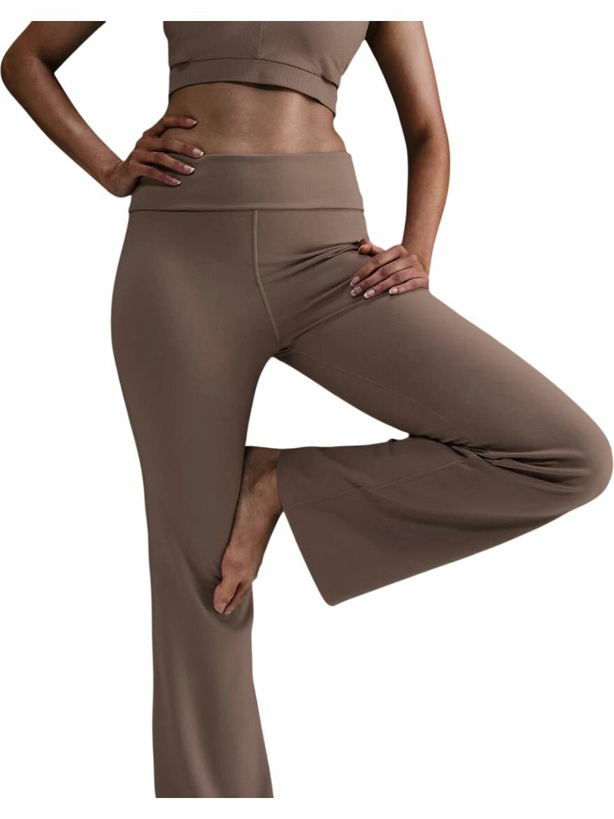 Брюки спортивные NIKE One Dri-FIT High-Waisted Fold-Over Trousers, размер L, коричневый
