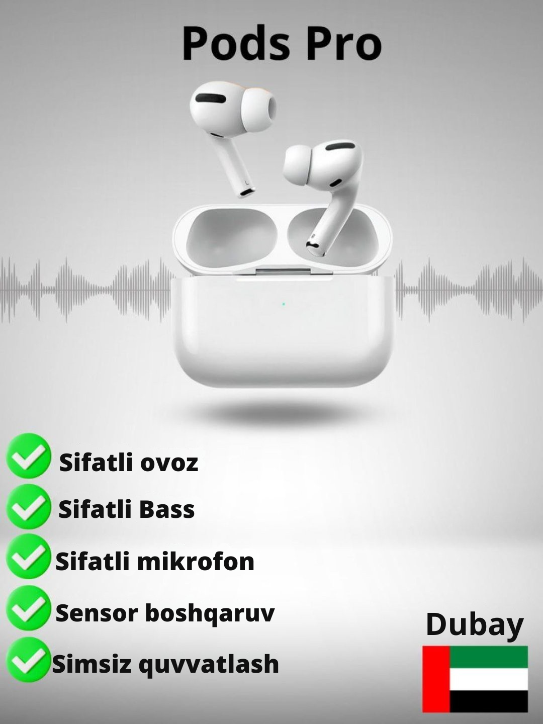 Беспроводные наушники Pods Pro, сенсорные, с беспроводной зарядкой