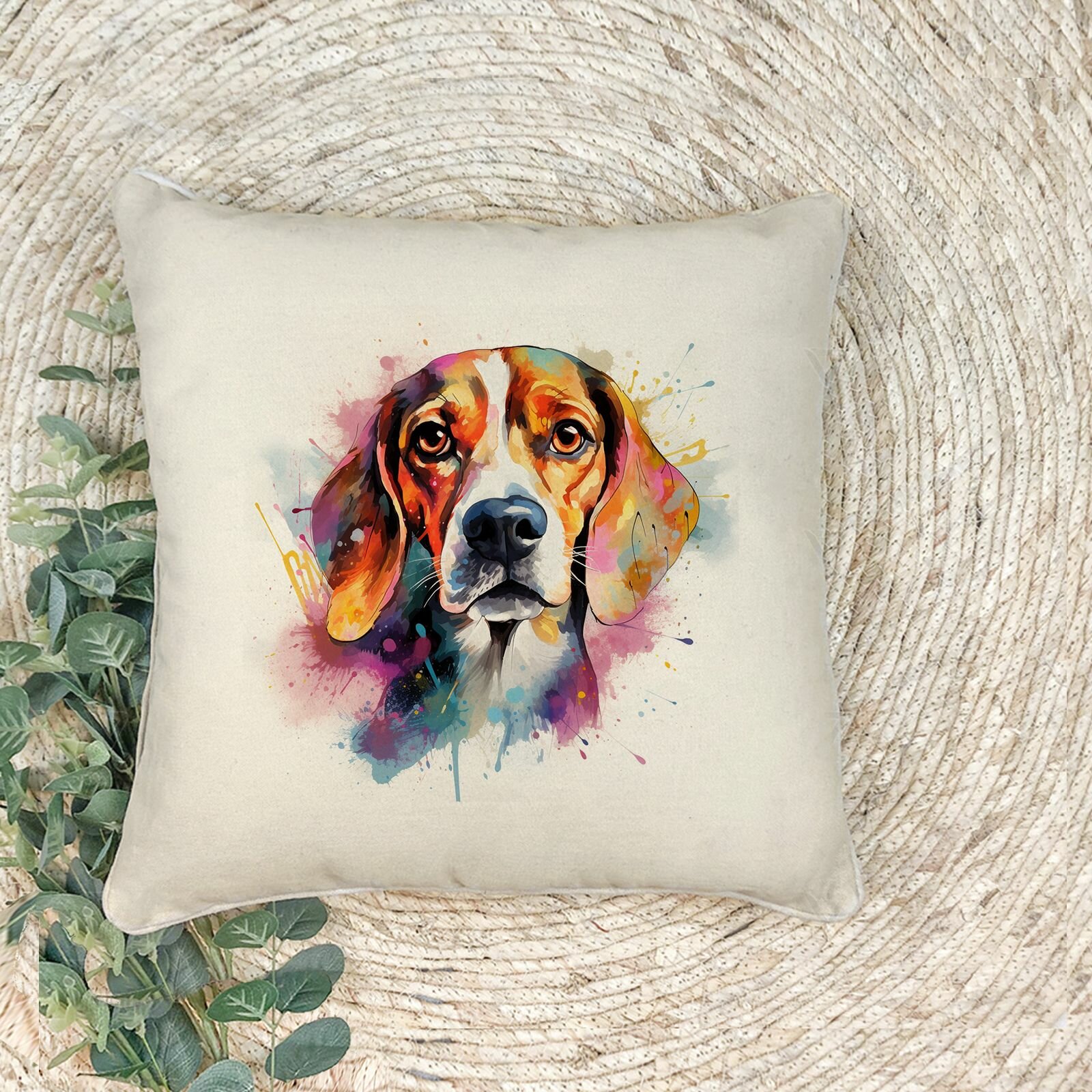 Наволочка для декоративной подушки "Акварельный бигль", 41х41 см, эко-ткань хлопок/полиэфир