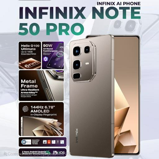 Смартфон Infinix Note 50 Pro, 12+12/256Гб, AMOLED 144Гц, 5200mAч 90W, беспроводная зарядка Серый