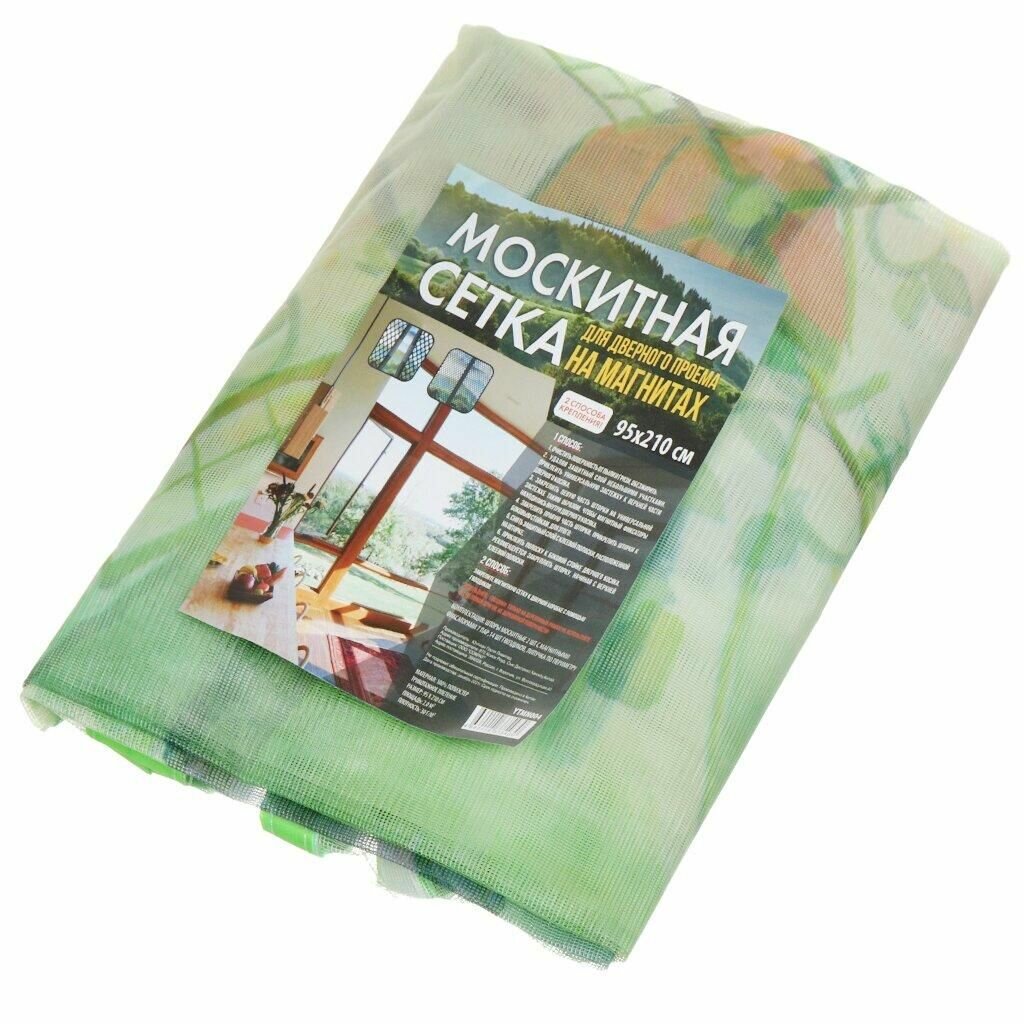 Сетка москитная КНР для двери, 0,95х2,1 м, на магнитах, липучка, зеленая, Мельница