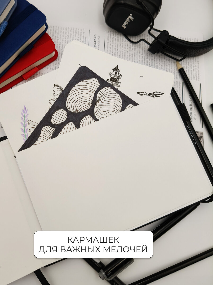 Скетчбук Listoff А5, на резинке, 80 л, кожаный переплет, синий — фото 1