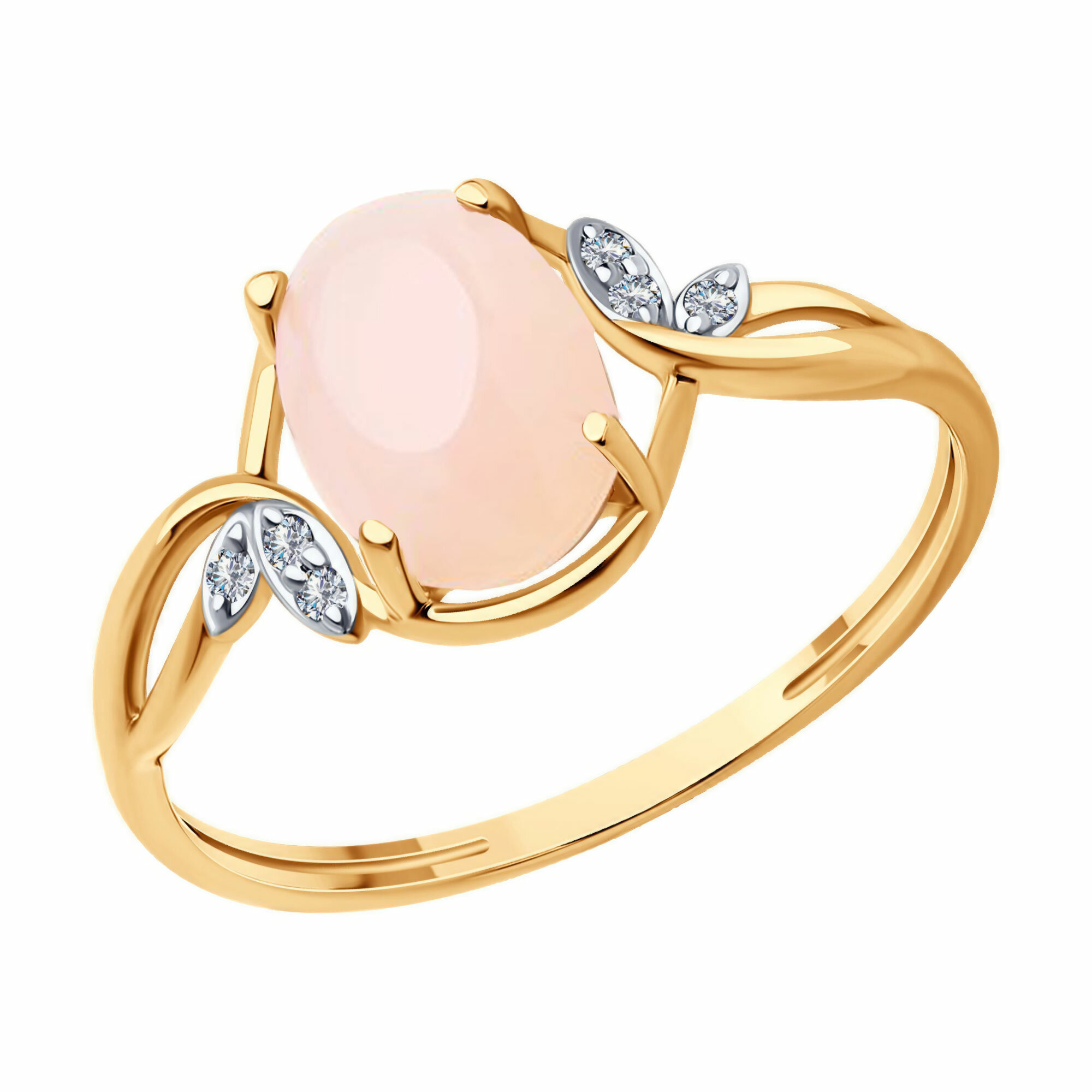 Кольцо, красное золото, 585 проба, опал, фианит