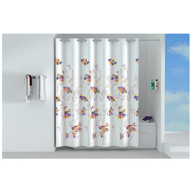 Занавеска для ванной OFELIS Абстрактные маки 180х200см полиэстер белая