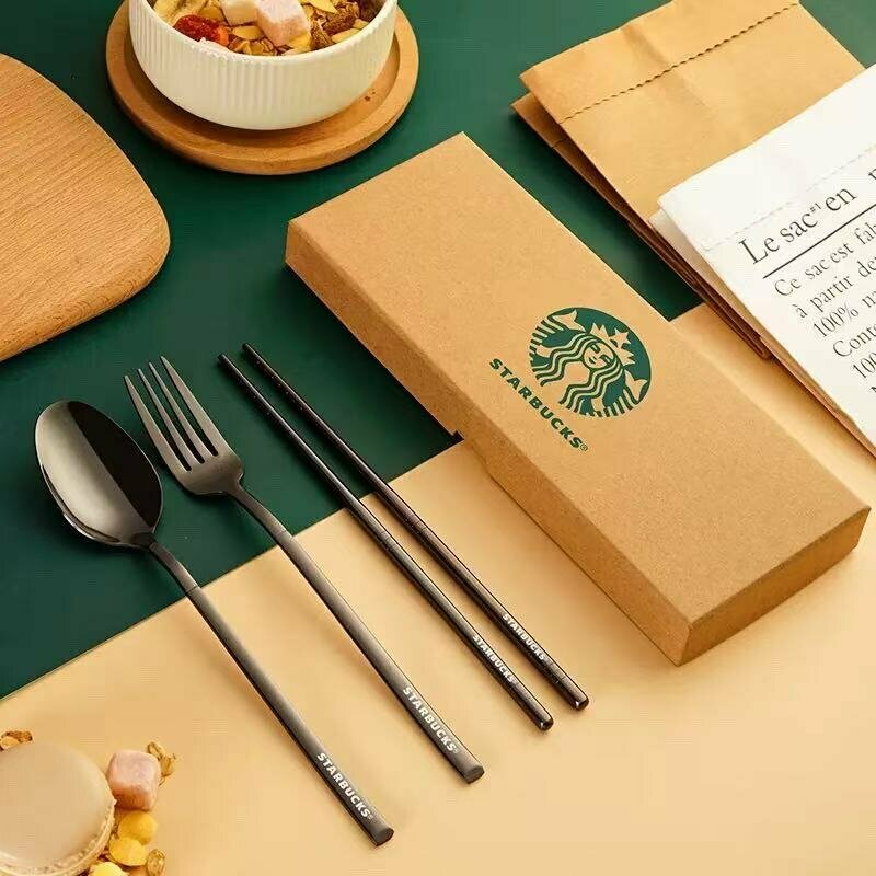 Набор столовых приборов Starbucks в подарочной упаковке, Черное