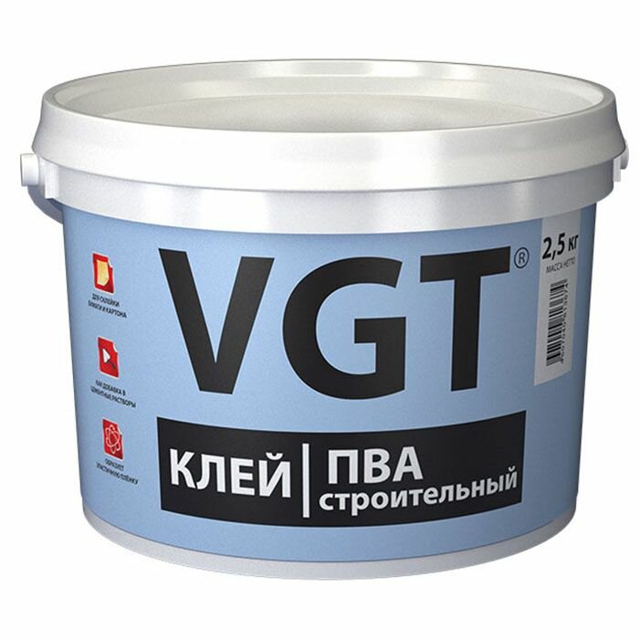 Vgt клей пва строительный для добавки к цементному раствору и приклеиванию бумаги (1кг)