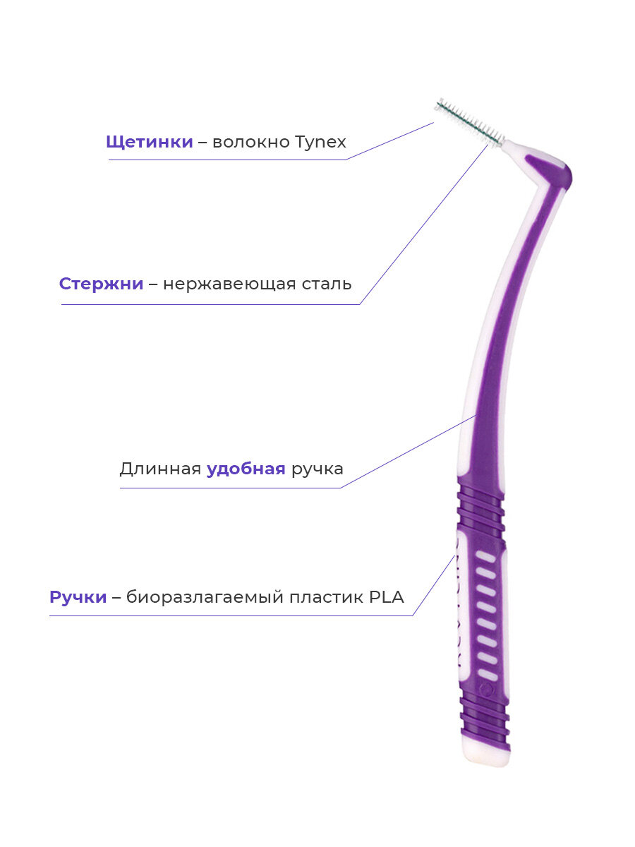 Межзубные ершики Revyline размер SSS 0,6 мм, набор 6 шт, для межзубных промежутков, для брекетов — фото 1
