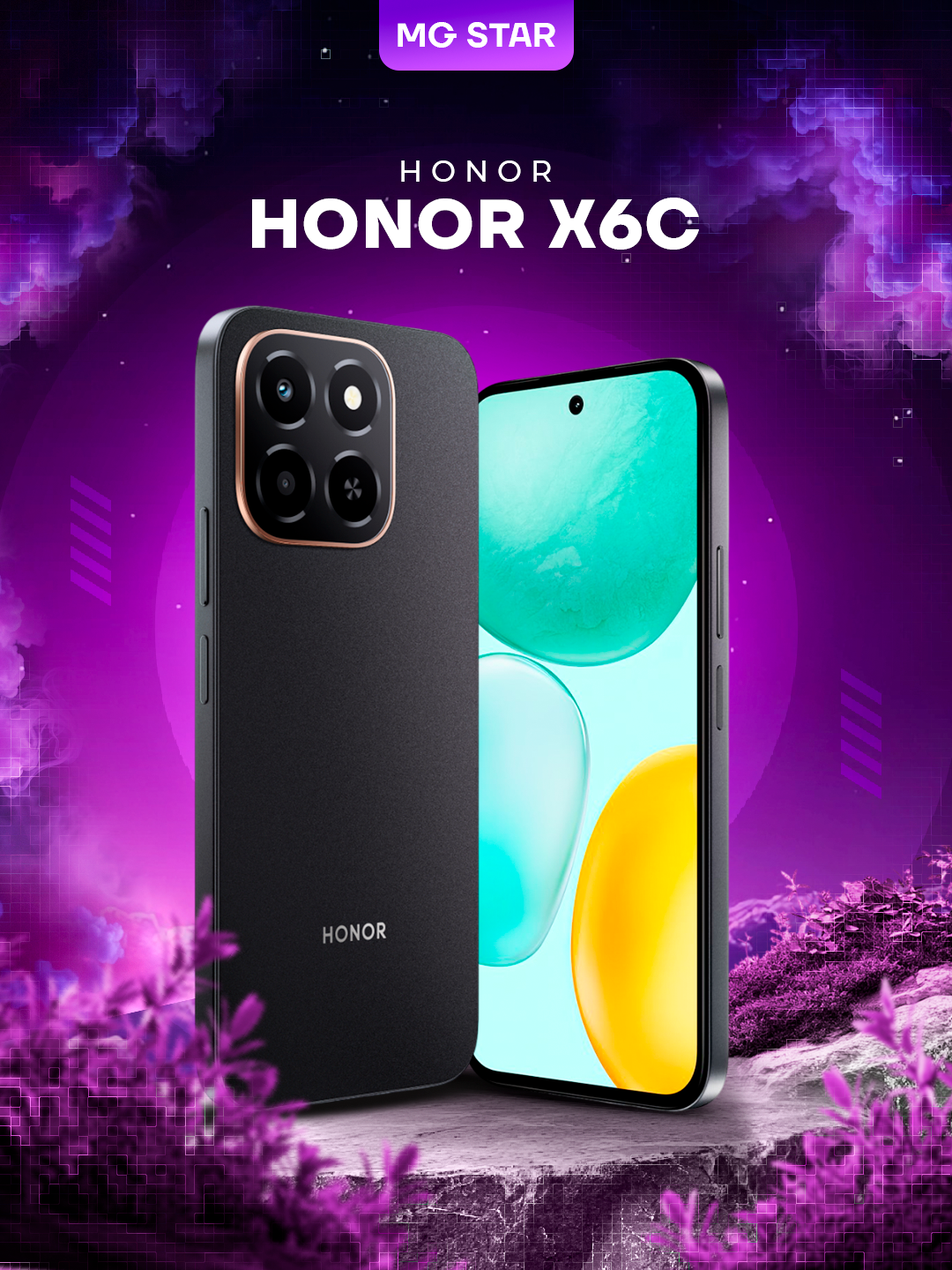 Смартфон Honor X6c, 6/128ГБ, экран 120Гц, аккумулятор 5300мА·ч, защита IP64. black