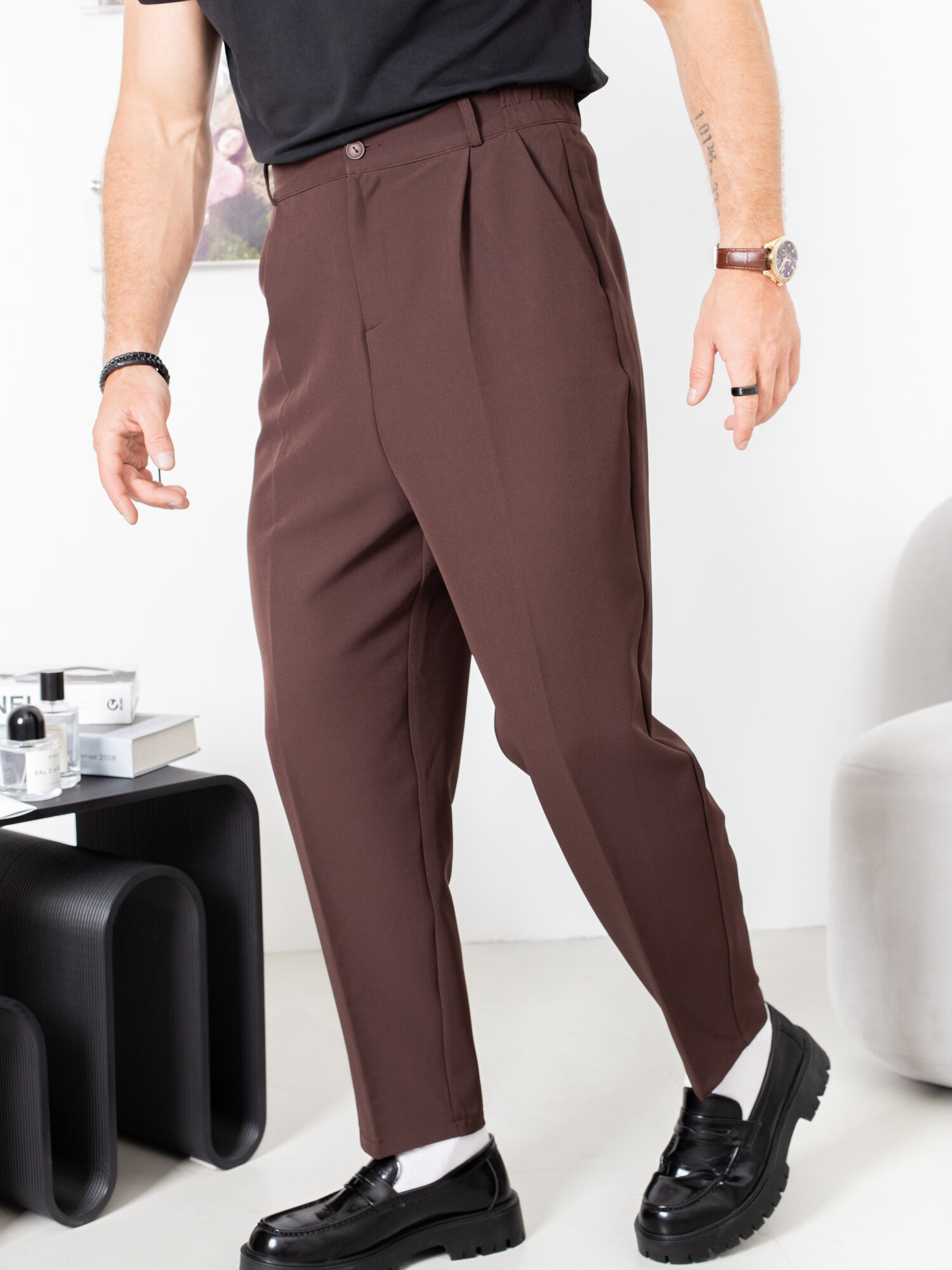 Брюки бананы BRANKI Осень-зима 2025, размер 50, коричневый, коричневый