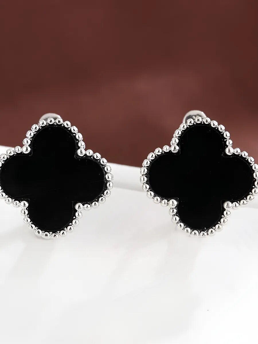 Серьги пусеты, кристалл, фианит, черный/серебристый — фото 1