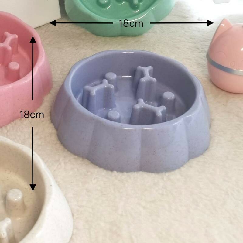 Pet slow anti choke food bowl for small dogs and cats with non slip base blue