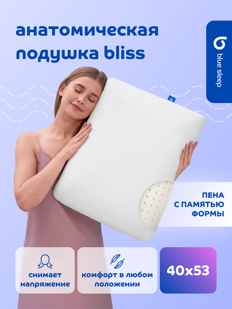 Подушка анатомическая Blue Sleep "Bliss", гипоаллергенная, 40x53 см