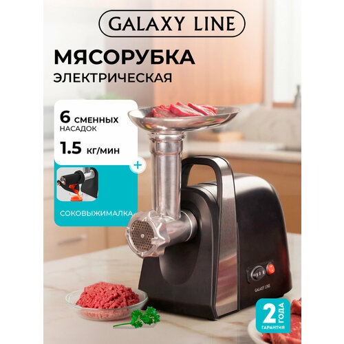 Мясорубка GALAXY LINE GL2419, шнековая, пластик, 1600Вт, 3 вида дисков, защита от перегрузки