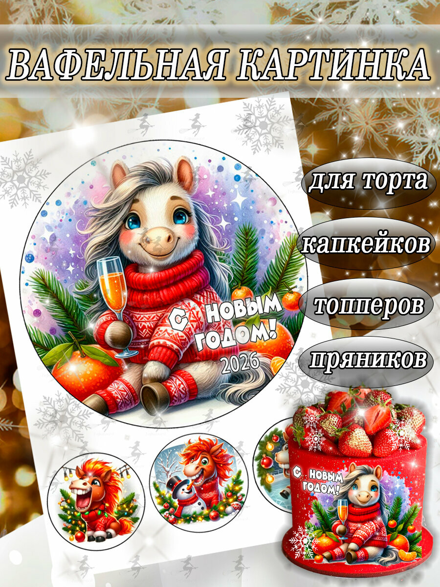 Вафельная картинка съедобная Новый Год и Рождество/Снеговики декор для торта и капкейков пряников
