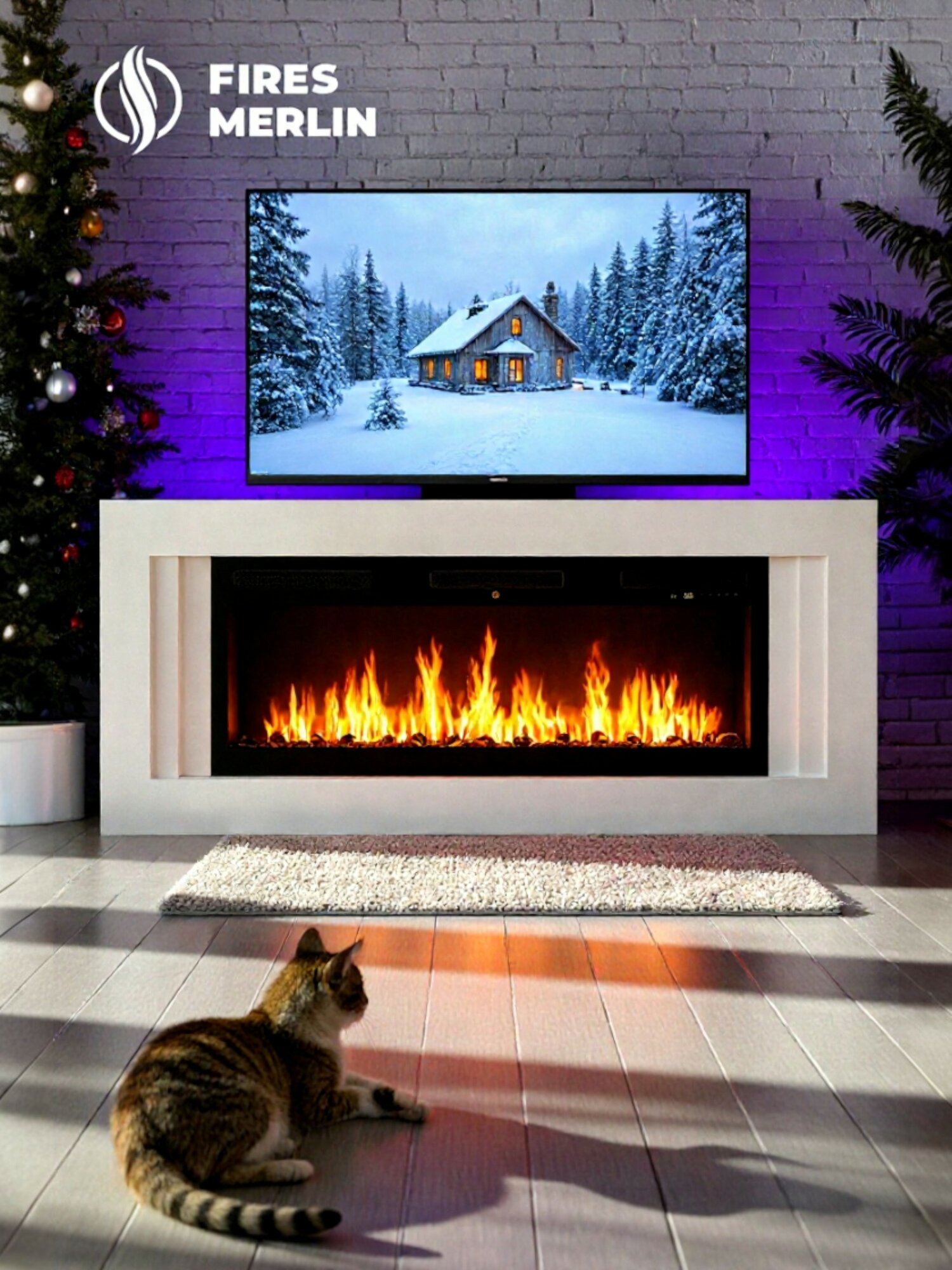 Камин электрический Fires Merlin Лайн WT 50 c Emerald 50 пульт ДУ имитация звука и пламени