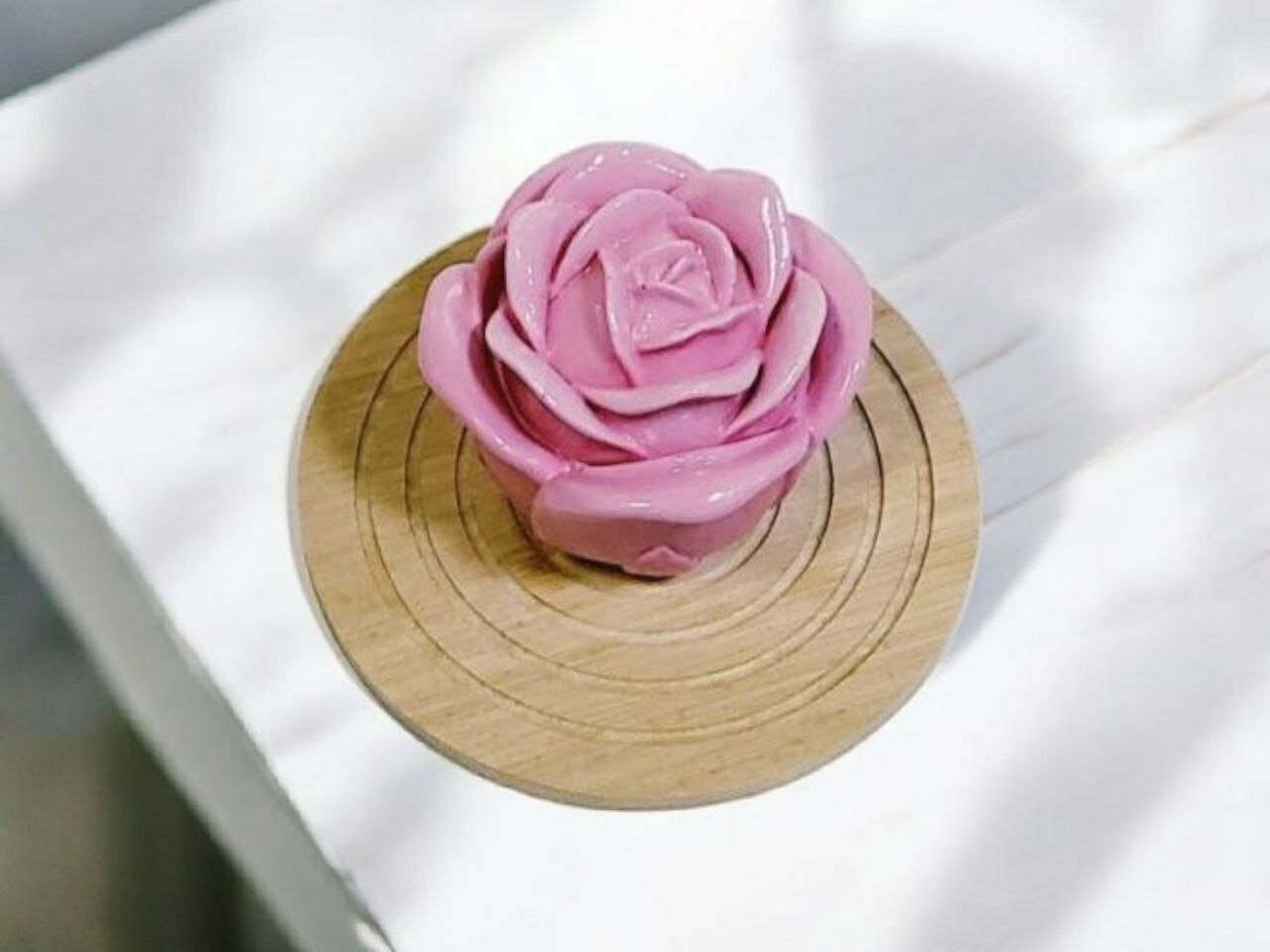 Шкатулка-подсвечник "Роза", для украшений, из гипса, розовая, фигурная, 1 ярус, 1шт.