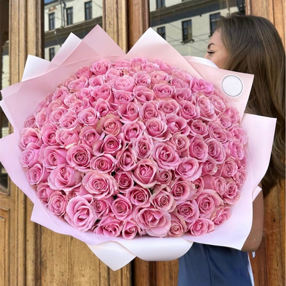 Букет из розовых роз 101 шт, красивый букет цветов, шикарный, премиум цветы, премиум букет