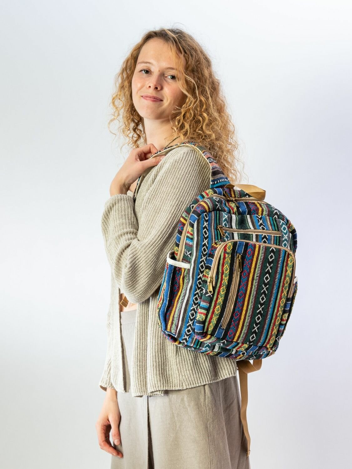 Рюкзак с разноцветными полосками и крестиками-ноликами, 32 х 26 см