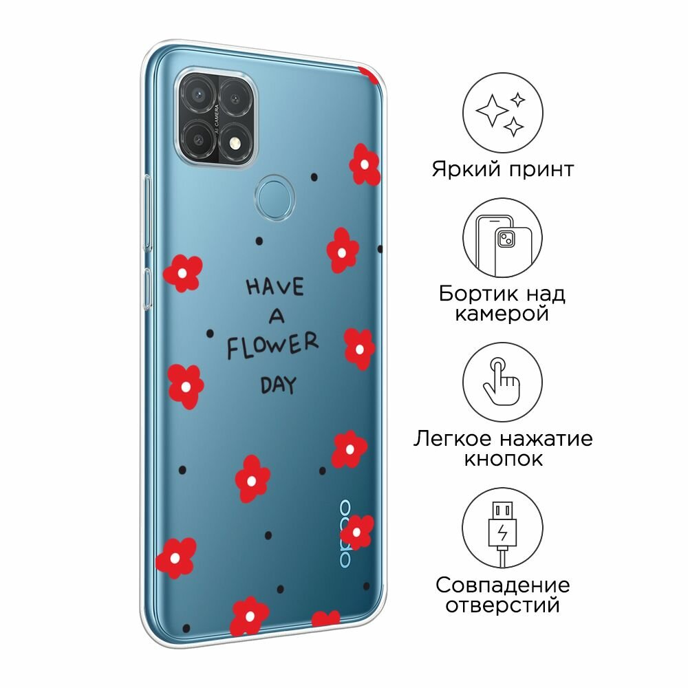 Чехол на Oppo A15/A15s / Оппо А15/A15s с принтом "Have a flower day 2", прозрачный — фото 1