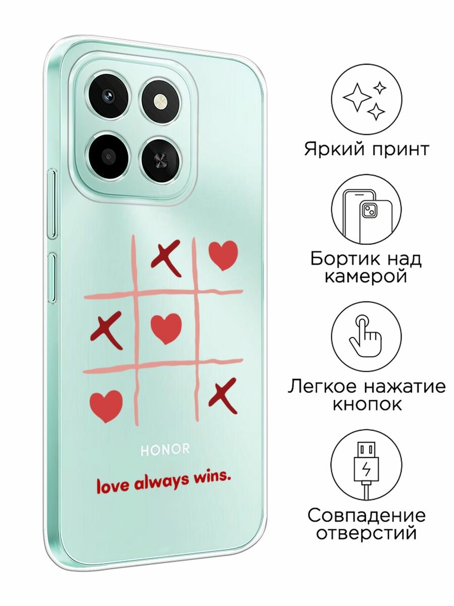 Чехол на Honor X6c / Хонор X6c с принтом "love always wins - 14 февраля", прозрачный — фото 1