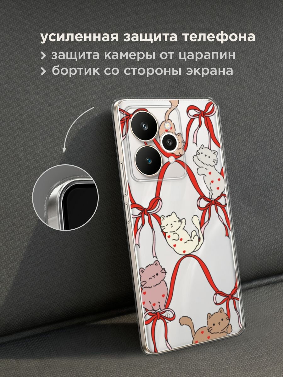 Чехол на Realme 15 / Реалми 15 с принтом "Котики в ленточках 2", прозрачный — фото 1