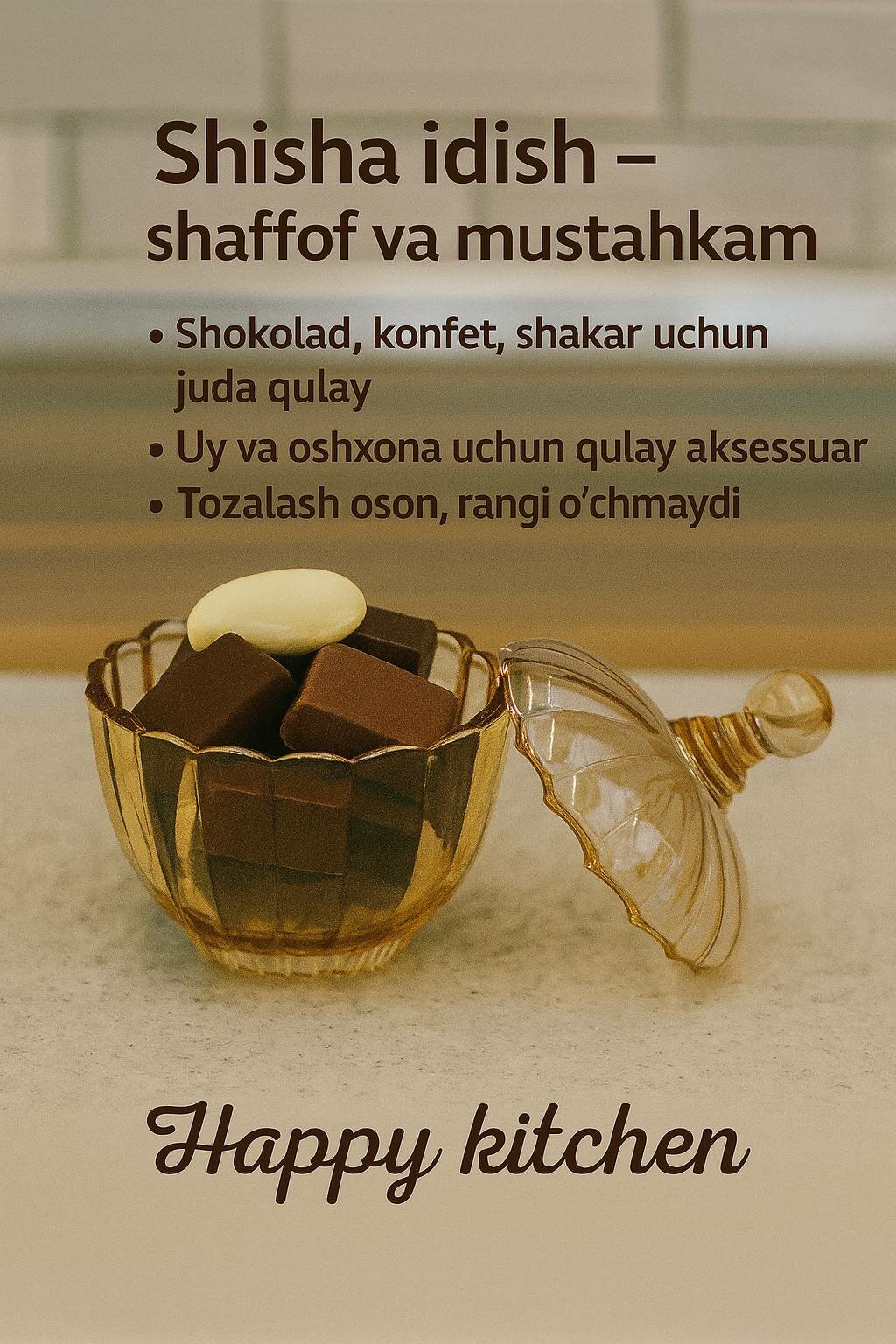 Стеклянная конфетница GOLD Deli Glass Model TG2030-1, с крышкой