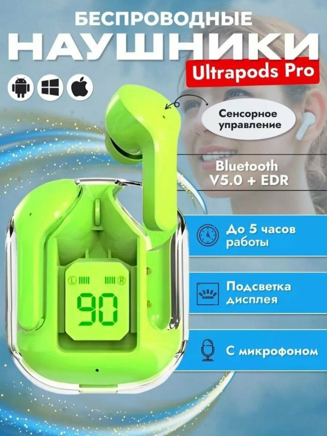 Беспроводные наушники Pods Air 31 с дисплеем микрофоном и шумоподавлением