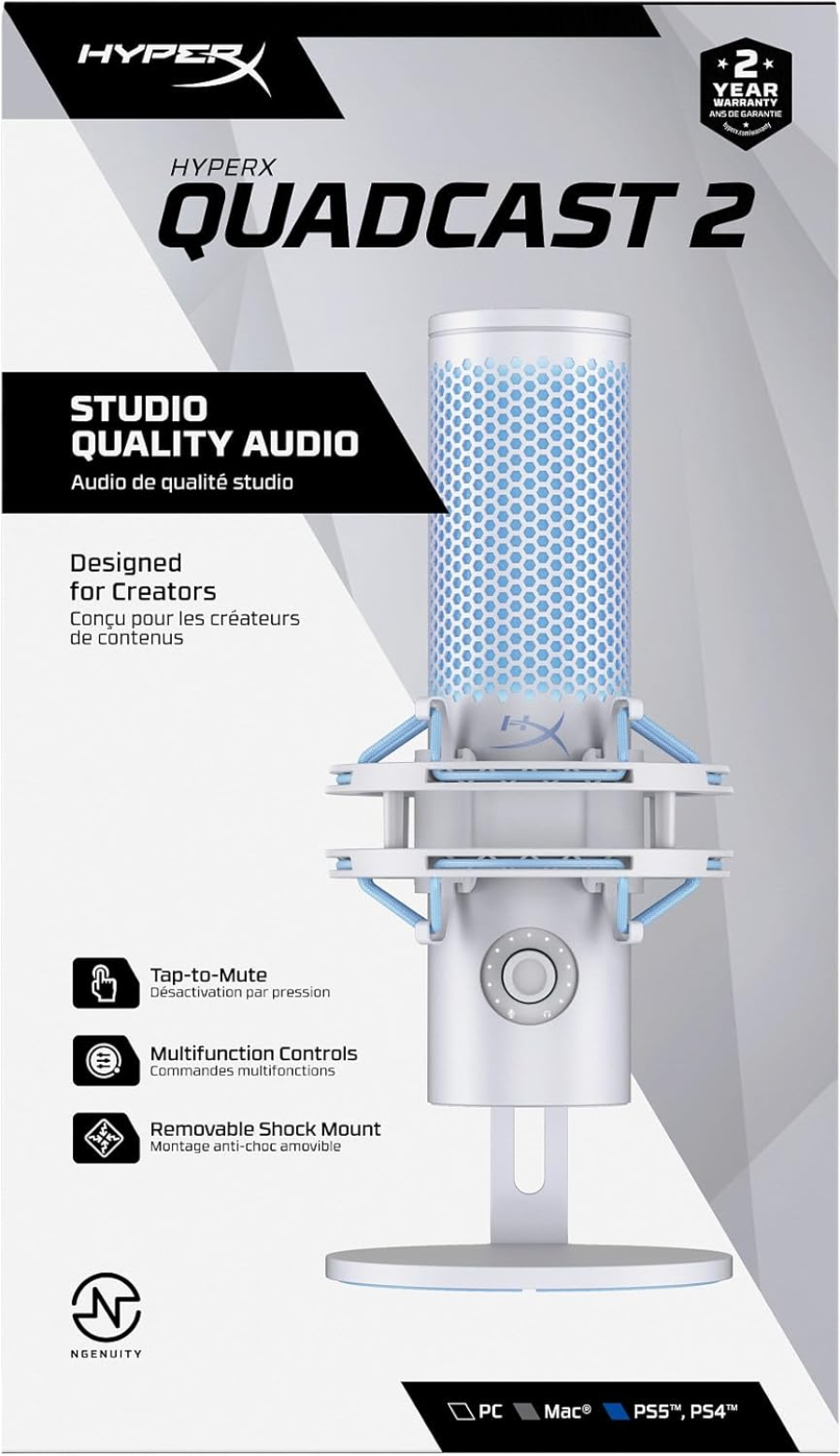 Микрофон HyperX QuadCast 2 Frost/Белый, кардиоидный, стереозапись, USB-C, jack 3.5 мм (AN1D9AA)