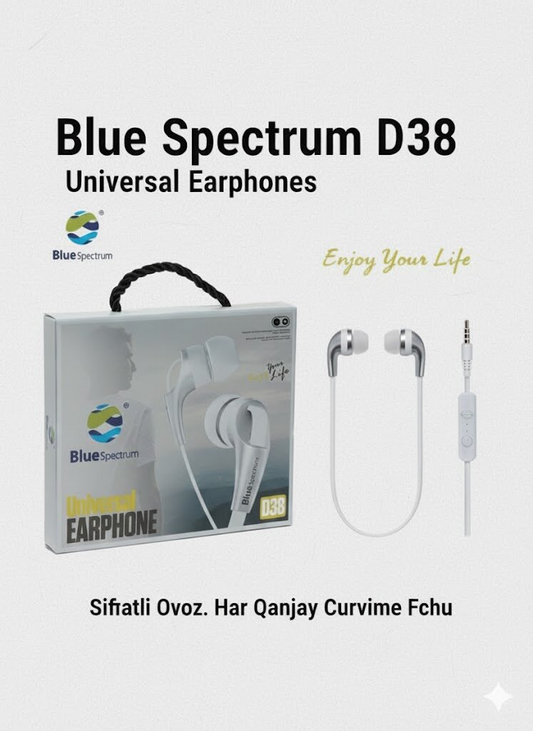 Проводные наушники Blue Spectrum, D38 — с микрофоном и кнопками регулировки громкости, Белый цвет