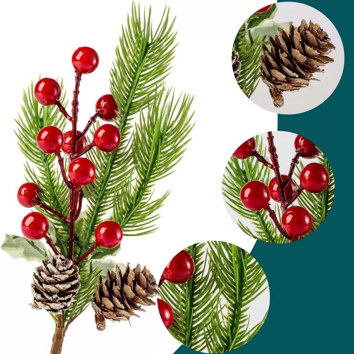 Искусственные ветки рябины с красными ягодами для украшения 3 шт