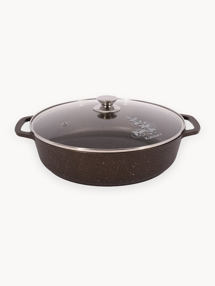 Сотейник Kukmara 320/85мм со стеклянной крышкой АП линия "Кофейный мрамор" с 5 слойной системой покрытия