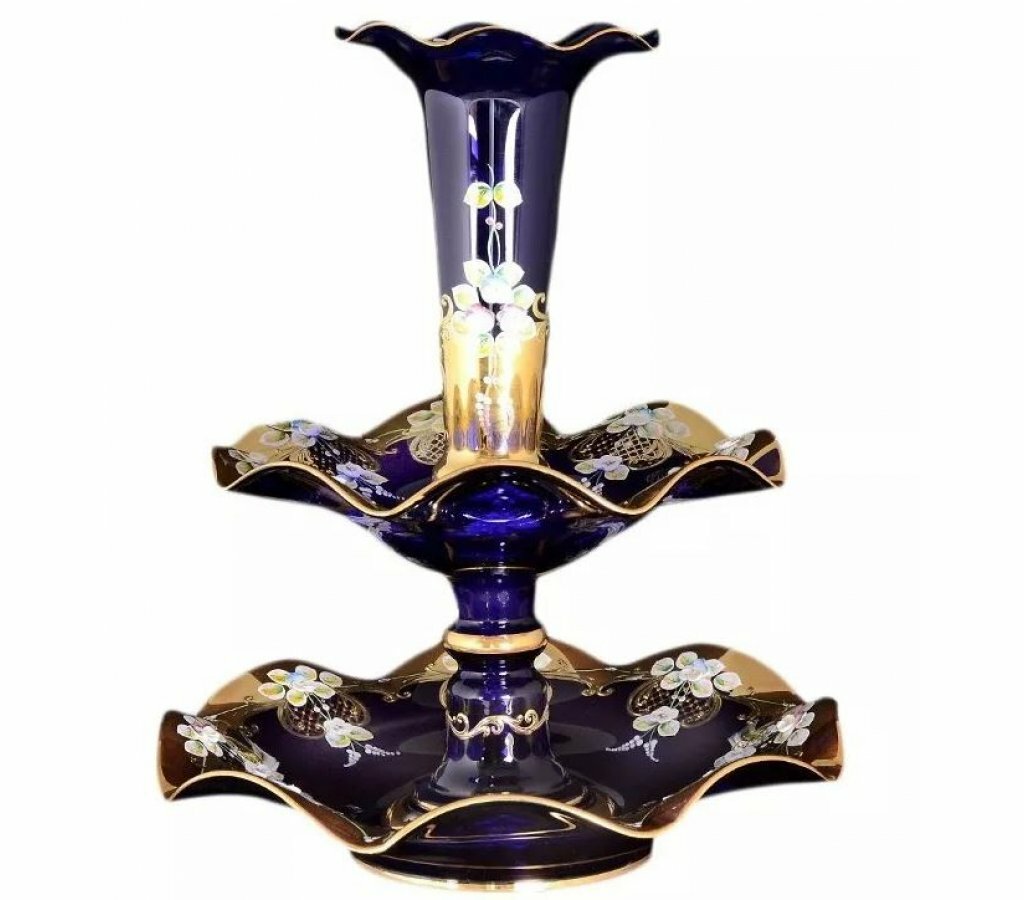 фото Этажерка (Горка) 2 яруса 50 см Bohemia Crystal Лепка Синяя E-S