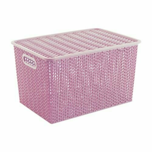 Корзина для хранения Вязь 14,0 л 350*245*205 с крышкой розовый нюд