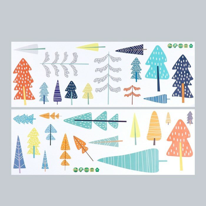 Наклейка пластик интерьерная цветная "Разноцветный лес" 25х70 см набор 2 листа - фотография № 2
