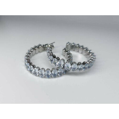 Серьги конго , циркон, бесцветный, серебряный