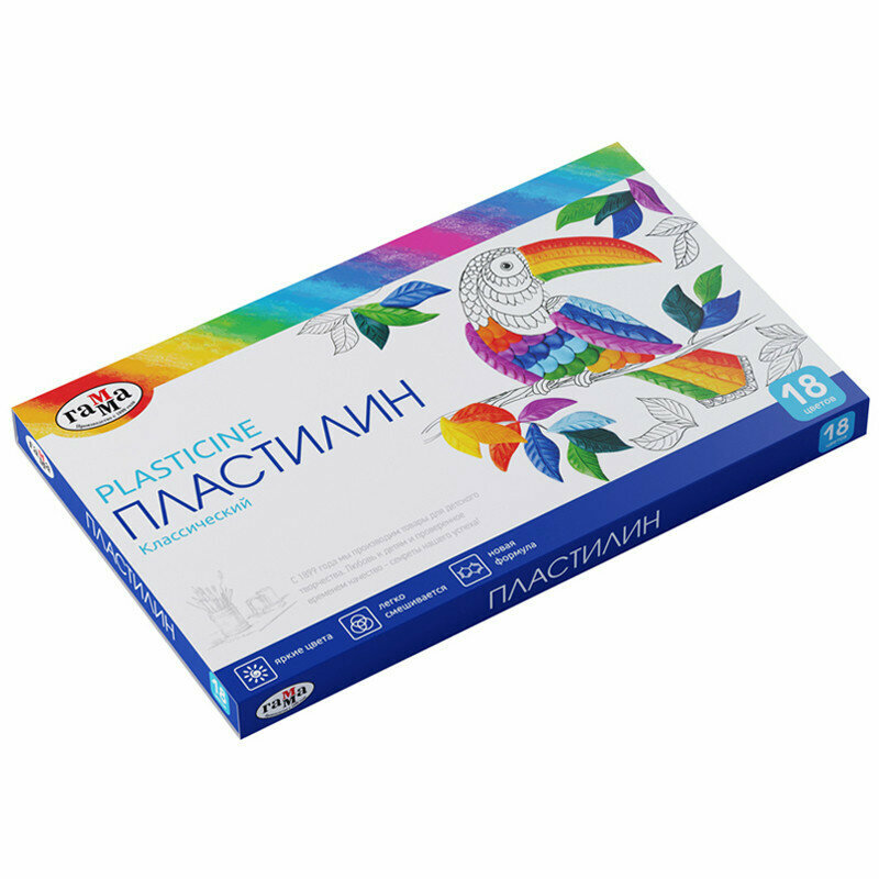 Пластилин Гамма "Классический", 18 цветов, 360г, со стеком, картон. упаковка, 268019