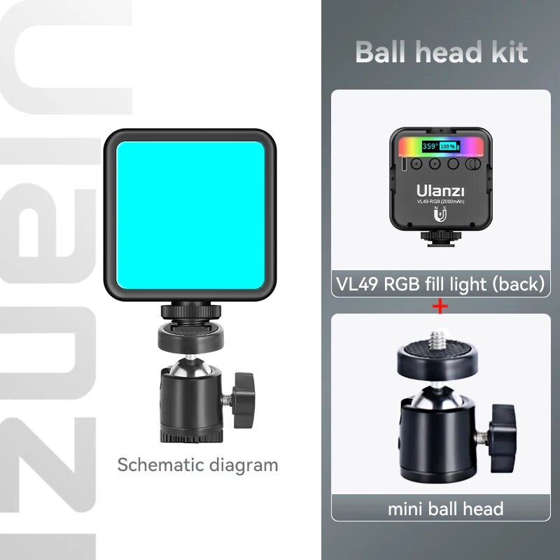 фото Ulanzi VL49 RGB полноцветный светодиодный видео свет 2500K-9000K 800LUX магнитный мини заполняющий свет расширение 3 Холодный башмак 2000mAh порт Type-c